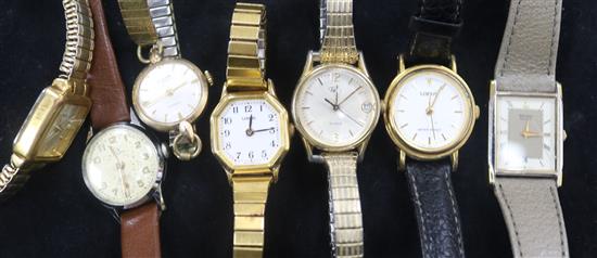 A ladys Avia 9ct gold wrist watch and six other watches.